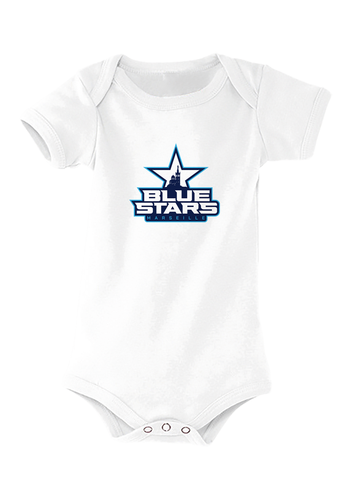 Body bébé manches courtes blanc Blue Stars Marseille - BODY-BB-BAMBINO-AVANT-BLANC