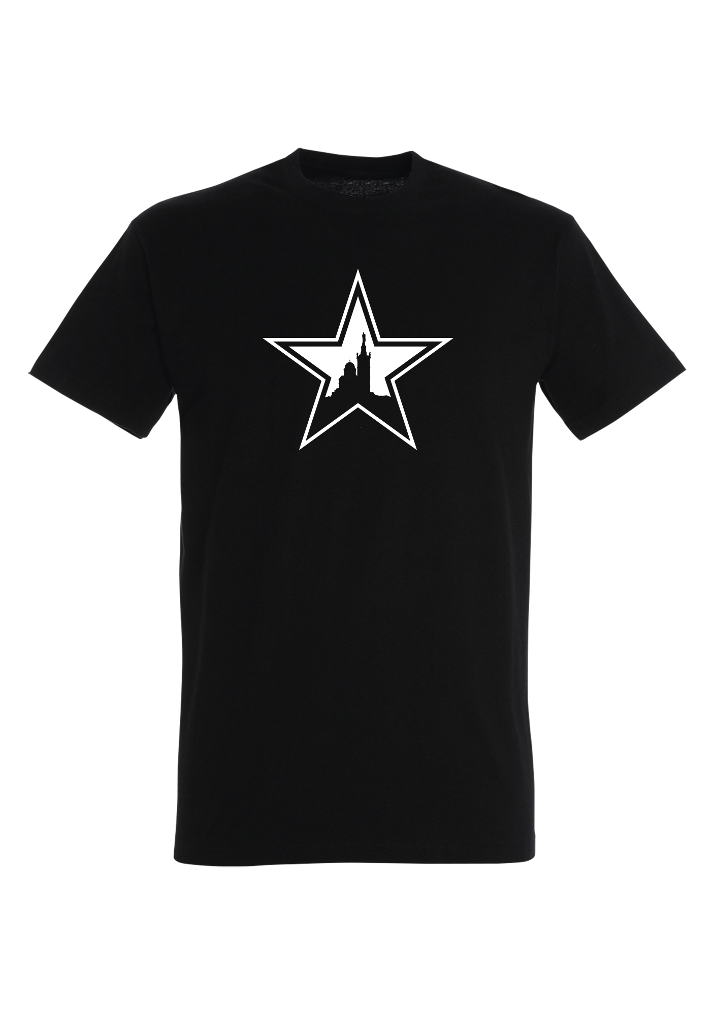 T-shirt Adulte premium White Stars noir - IMPERIAL-ADULTE-190G-COTON-logo-face-torse-noir